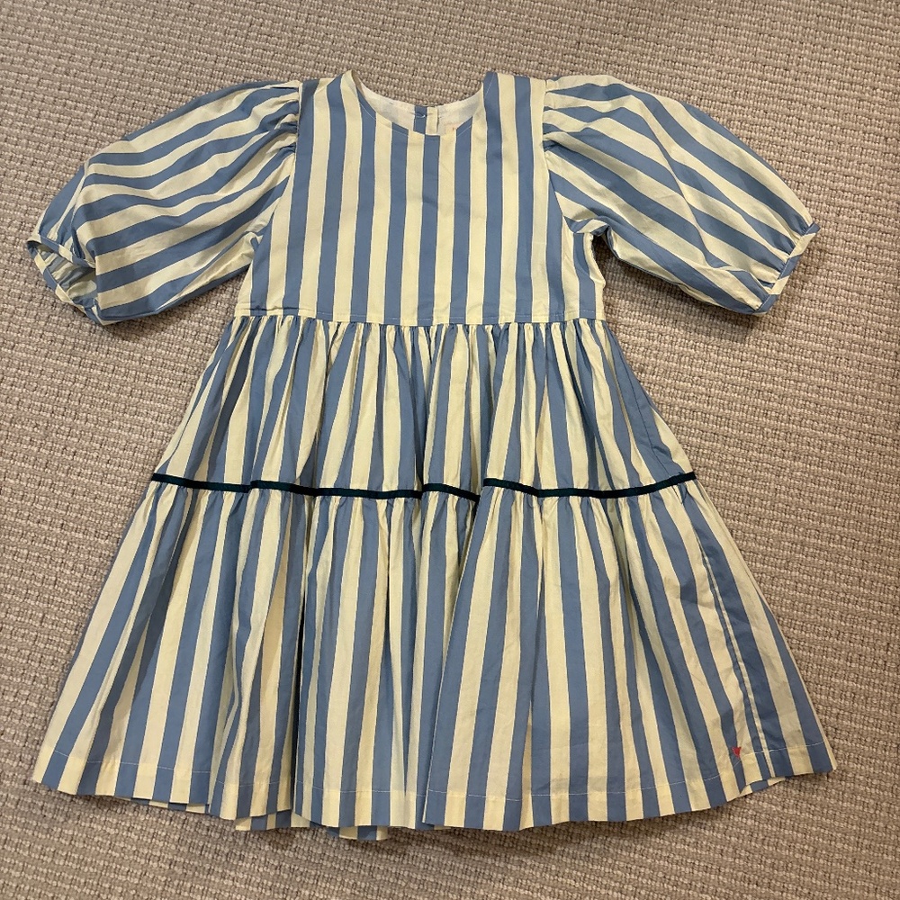 Pink Chicken Striped Puff Sleeve Dress